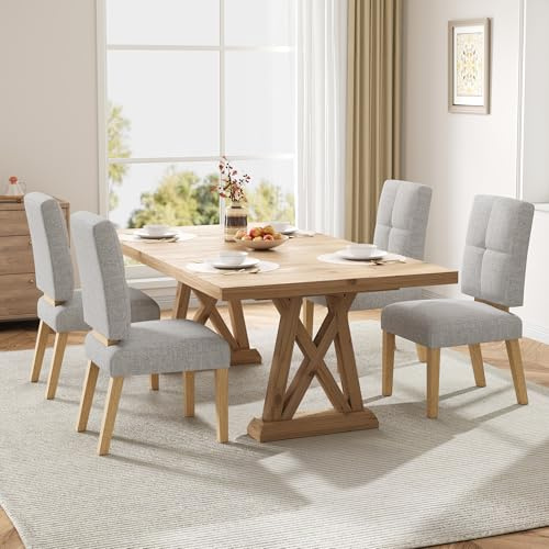 HOMRELEXA Holz esszimmerstühle 4er Set, küchenstühle 4er Set, Dining Chairs mit wolkig-weicher Sitzpolsterung und verstärkter Struktur, für Küche/Wohnzimmer/Essbereich, einfach zu montieren, Grau