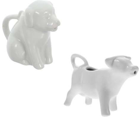 Luxshiny 2pcs Ceramic Creamer Jug Set Animal Shape Milk Pitcher with Handle 40ml Small White Dog and White Cow Mini Syrup Pitcher for Kitchen Dining