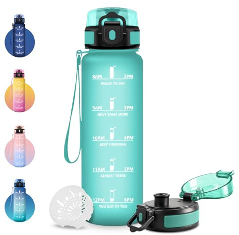 JAPORIA Sport Wasserflasche 500ml, Trinkflasche Auslaufsicher & Zeitmarkierung, BPA-frei, Kohlensäure Geeignet, Trinkflasche Sport Ideal für Gym, Yoga, Camping, Fahrrad, Schule & Büro