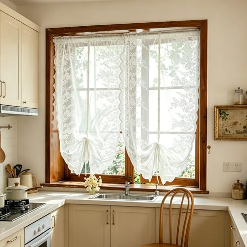 Gualiy Fenstervorhänge Küche Kurz, Vorhänge Blumenstickerei Gardinen für Kleine Fenster Wohnzimmer