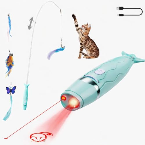 TechNest Laser LED Pointer für Katzen und Hunde, 12-in-1 Interaktives Spielzeug mit 5 Mustern und Feder, USB Wiederaufladbar, Lichtspielzeug für Haustiere Tierliebhaber