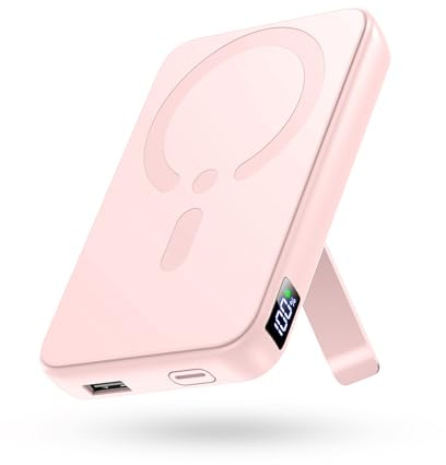 For Magsafe Power Bank, 12000mAh Portable Charger with LCD Display, 22.5W Fast Charging Battery Pack with USB-C Input & Output, External Battery for iPhone 17/16/15/14/13/12 Series-Pink