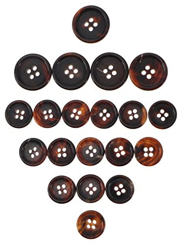 YINETTECH 20 Stück 4 Löcher runde Knöpfe natürlicher Büffelhorn Verschluss Kaffee 2 Größen für Blazer Anzüge Kostüme Handwerk