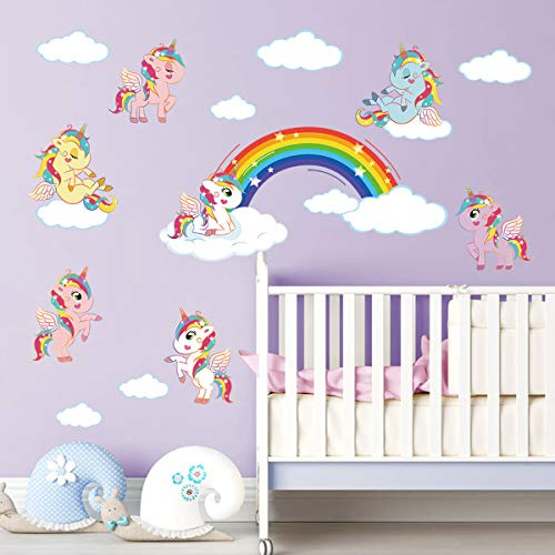 ufengke Wandtattoo Regenbogen Einhorn Wandaufkleber Wandsticker Wolke für Babyzimmer kinderzimmer Mädchen Schlafzimmer