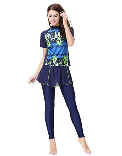 TianMaiGeLun Damen Badeanzüge Muslimische Bademode Hijab Badeanzug islamische Kurze Ärmel (Blau, 3XL)