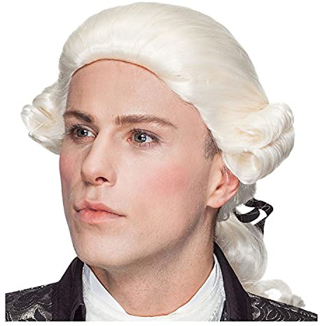 WOOOOZY NEU Perücke Herren Rokoko Don Juan mit Zopf, weiß - mit Haarnetz