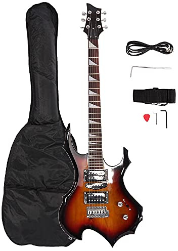 Bonnlo Electric Guitar Flame Style Design HSH Pickup for Beginner with Accessories, Bag, Strap, Tremolo Arm, Plectrum, Neck Adjustment Key, Cable (Sunset)