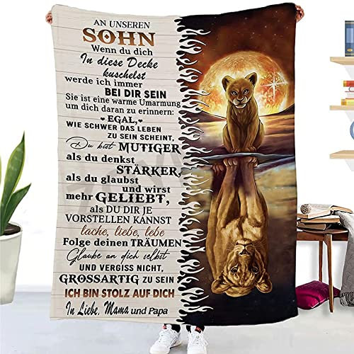 ZQYMM Kuscheldecke Personalisierte Decke An Meine Sohn,Mama und Papa zu Sohn Decke,Deutsche Flanell Briefdecke,Positiv Ermutigen Wohndecke für Couch Bett Tv-Decken Geschenke,Eltern zu SohnA,150x200CM