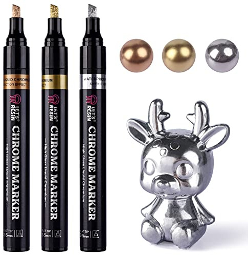 LET'S RESIN Metallic Chrome Markers, 3 Colors Liquid Mirror Metallic Marker Pens, Reflective Gloss, 2-5mm Larger Application Area, Epoxy Resin Accessories for Coloring, Stroke, Painting, DIY Craft