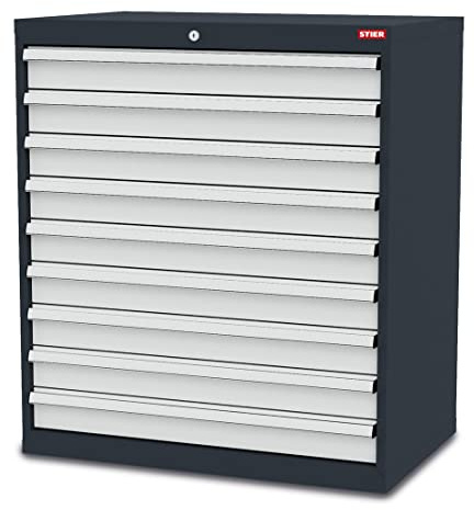 STIER Schubladenschrank mit 9 Schubladen BxTxH 900x575x1020 mm RAL 7016 / RAL 7035