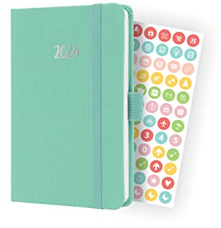 SIGEL J4408 Wochenkalender Jolie 2024, ca. A6, mintgrün, Hardcover mit Textileinband, Gummiband, Stiftschlaufe, Einstecktasche, 174 Seiten, aus nachhaltigem Papier, Terminplaner