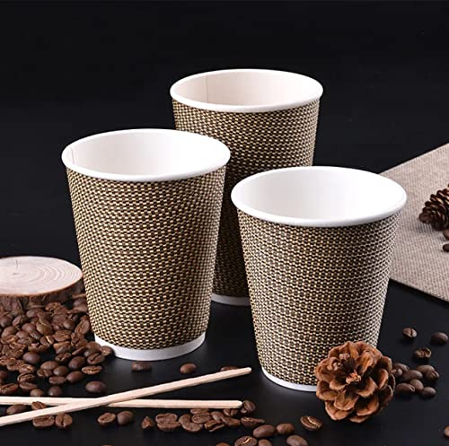 DEcorative Concepts UK 50 X 8oz / 240ml Triple Walled Disposable Paper Ripple Cups Disposable Coffee Tea Cups Disposable Hot Drink Cups (Brown Dotted)