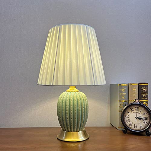 Mengjay Keramik Tischlampe Tischleuchte Nachttischlampe,Keramik Leichter Körper Tuch Lampenschirm Schlafzimmer Wohnzimmer Tischlampe Beleuchtung und Armaturen,Nachttisch Schreibtischleuchten (Grün)