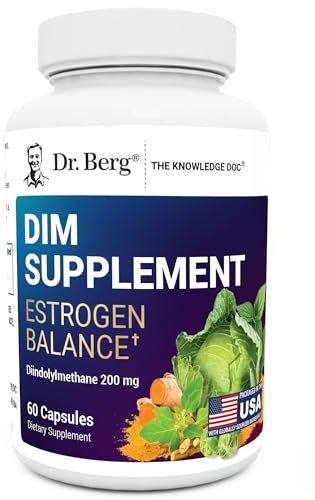 Dr. Berg DIM Supplement Estrogen Balance - Original Estrogen Supplement for Women with Diindolylmethane for Menstrual Symptoms & Menopause Relief & Black Pepper for Enhanced Absorption - 60 Capsules