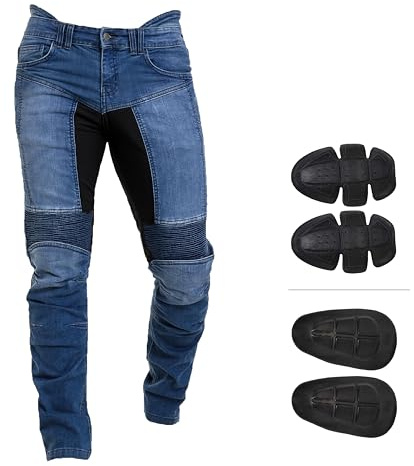 Juicy Trendz Men’s Motorcycle Jeans – Motorbike Riding Pants, Stretch Denim Biker Jeans with Removable Pads, Knee & Hip Protectors Safety Jeans for Men