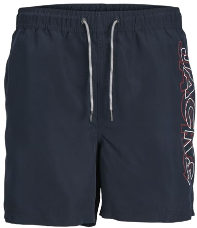 JACK & JONES Mens Jpstfiji Jjswim Double Logo Ly Sn Shorts, Dark Blue, L UK