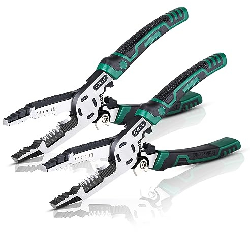 Duogalia 2PC 10-in-1 Wire Stripper Pliers, Cable cutters, 9 Multifunctional Combination Plier with Wire Stripper Crimper Cutter, Screw Gripping Pliers Hand Tool for Electrical Engineer