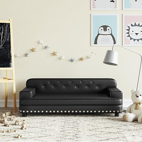 Homgoday Kindersofa Kinderzimmersofa Sofa Kindercouch Minisofa Kindersessel Sofa Sessel Sitzmöbel Kindermöbel Kinder Sofa für Kinderzimmer Schwarz 90x53x30 cm Kunstleder