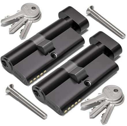 Bwintech 2 Pcs Keyed Alike 80mm (40T/40) Black Euro Cylinder Lock,Door Barrel Lock,Thumbturn Knob with 6 Standard Keys,Anti-Pick,Anti-Bump,Anti Drill,High Security for UPVC,Wooden,Composite Doors