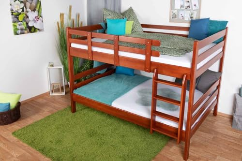 Etagenbett/Stockbett 140 x 200 cm Easy Premium Line K24/n, Kopf- und Fußteil gerade, Buche Massivholz Kirschfarben lackiert, teilbar