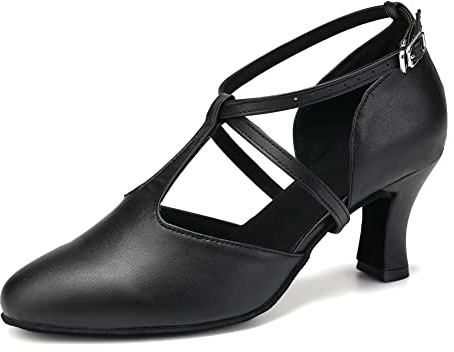 TINRYMX Scarpe da Ballo Latino Donna Punta Chiusa Standard Salsa Tango Moderna Valzer Samba Party,L272-Nero-6CM,36 EU