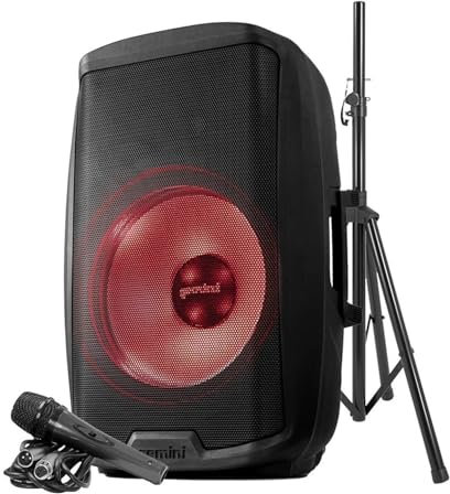 Enceinte Active Gemini AS-2115BT-LT-PK, Boomer 15, à LED - 2000W, USB SD Bluetooth TWS FM, Pied, Microphone et télécommande