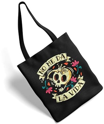 Puterful - Bolsa de tela PTFL - No me da la vida - Negro - 100% algodón - 35x39 CM - Tote bag - Bolsa tela asa larga