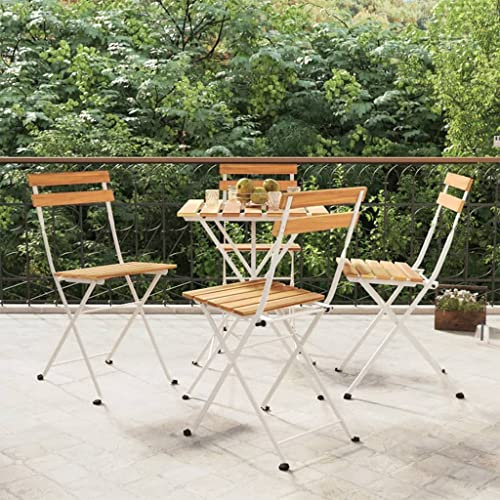DYRJDJWIDHW Sun Garden,campingstuhl hochlehner,hochlehner gartenstuhl,Bistrostühle 4 STK. Klappbar Massivholz Akazie und Stahlauflagen, Kissen & Polster,gartenstuhl Metall,hochlehner auflagen,