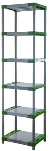 PROREGAL Kunststoffregal Grey Bear | Extra-Tall | HxBxT 220x60x46cm | Fachlast 120kg | Grau-Grün | Plastikregal Kellerregal Lagerregal Steckregal