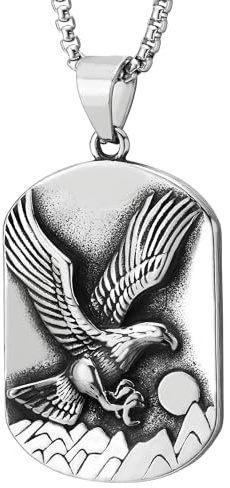 COOLSTEELANDBEYOND Herren Geprägt Fliegende Adler Anhänger Hundemarke Halskette, Edelstahl Medaillon