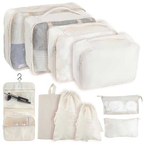 Set di Organizer per Valigie,10 Pezzi Cubi di Imballaggio per Valigia Organizer per Bagagli Impermeabile da Viaggio per ivestiti, Cosmetici, Scarpe, Intimo