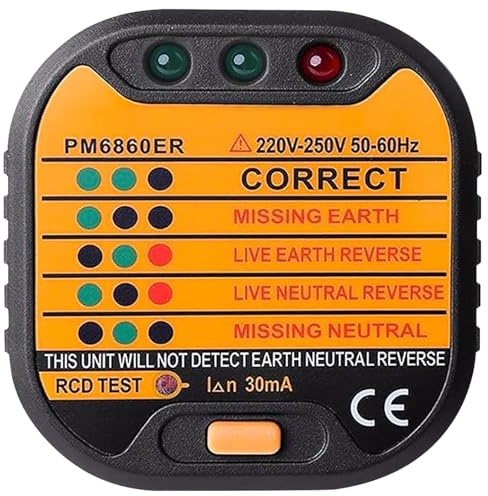 Xrten Socket Tester UK,RCD Testing of 3 Pin Plug House Electrical Wiring,Outlet Tester Circuit Analyzer With LCD Display Electrical,Includes 7 Visual Indications and Wiring Legend