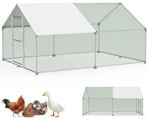 FIVMEN Freilaufgehege 3x4x2m Voliere Hühnerstall Metall 12m² Geflügelkäfige mit Sonnenschutz Dach, Hühnerzaun, Tür & Riegel Freigehege Hühnerkäfige Stabil Geflügelställe für Kleintiere & Pflanzen