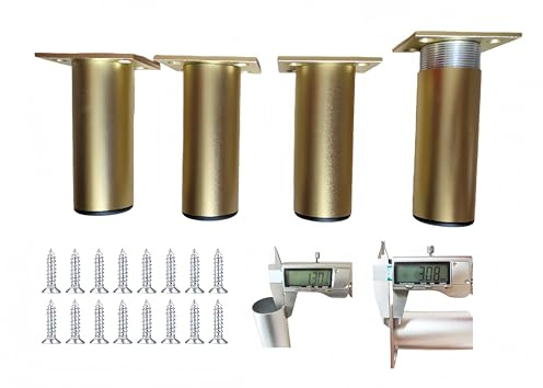 PUTOAHAO 4 Möbelfüße Verstellbar,Schrankbeine Aluminiumlegierung(Dia 38mm),Möbelfuß Höhenverstellbar(0-15mm),Dicke Rohrwand Möbelfuss für TV-Schrank,Badezimmer,Küche,DIY Tisch (golden, 12 cm)