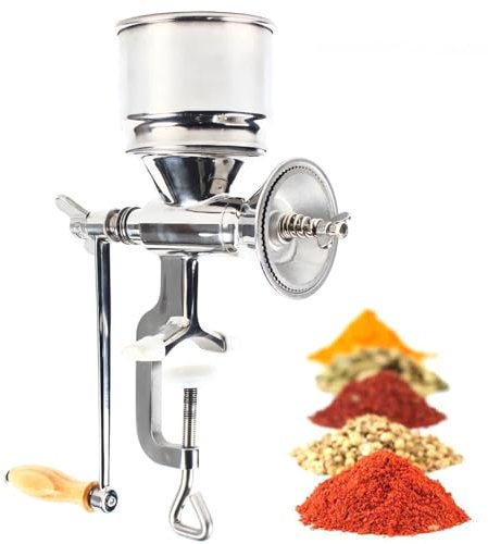 Macinacaffè Manuale, Macinacaffè a Manovella in Acciaio Inossidabile, Morsetto da Tavolo Macinacereali for Mais con Finezza della Polvere Regolabile, for Caffè Riso Soia Noci Grano Spezie Pepe Casa