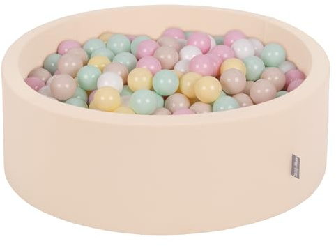 KiddyMoon Rund Bällebad Bällepool 90X30cm/300 Bälle ∅ 7Cm Ballgruben Für Babys Spielbad Kleinkinder, Beige:Pastellbeige/Pastellgelb/Weiß/Minze/Puderrosa