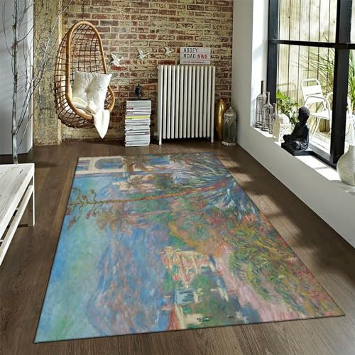 LANDERSION Claude Monet Area Teppich rutschfeste rechteckige Bodenmatte für Wohnzimmer Schlafzimmer Tropische Pflanzen Küchenmatten für Boden Weicher Eingangsteppich 120x170cm