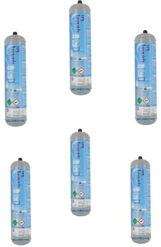 Bellerofonte 6 bombonas de CO2 de 600 g desechables con casquillo M11 x 1. Recipiente de acero, para gasificador. Dispensador CO2 alimentario E290 para gasear agua y bebidas en general o para espiar