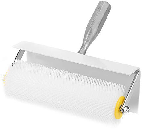 250-mm-Belüftungswalze mit Stacheln Zum Nivellieren von Estrichen, Inklusive Spritzschutz, mit Holzgriff, Ideal Zum Glätten und Verteilen von Estrichen