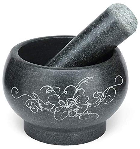 CHFYIJYHM Ensemble de mortier et Pilon Bol de Guacamole en Pierre Bleue Naturelle, Moulin à épices en Pierre, Pilon et broyeur à mortier Moulin à épices