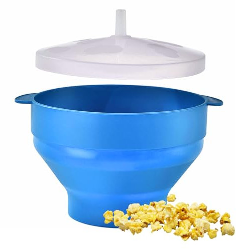 FORYNXHWIN Microwave Popcorn Maker - Collapsible Silicone Popcorn Popper Bowl with Lid & Handles, BPA-Free, Dishwasher Safe, Perfect for Family Movie Nights and Quick Snacks (Blue)