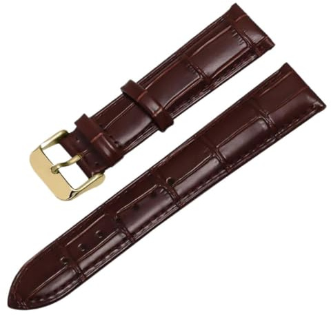 Qgsaghty Rindsleder-Uhrenarmband, 12–24mm, Leder-Uhrenarmband, Uhrenkette, goldene Dornschließe, braune Kordel, Braun, 22mm