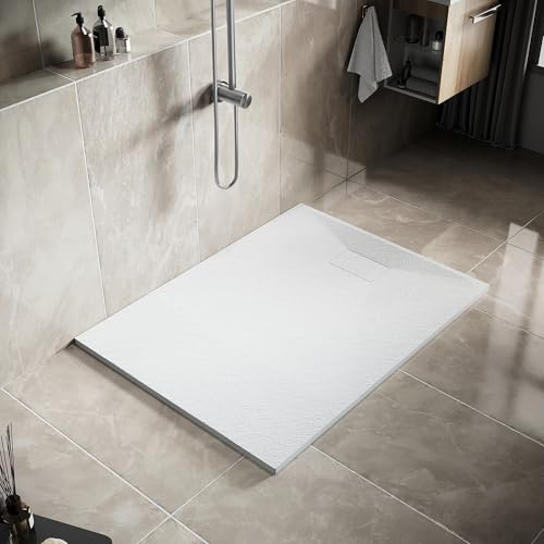 SIRHONA Receveur de Douche, 120 x 90 cm Bac à Douche Antidérapant, Rectangle Blanc, Matériau en Résine SMC, avec siphon