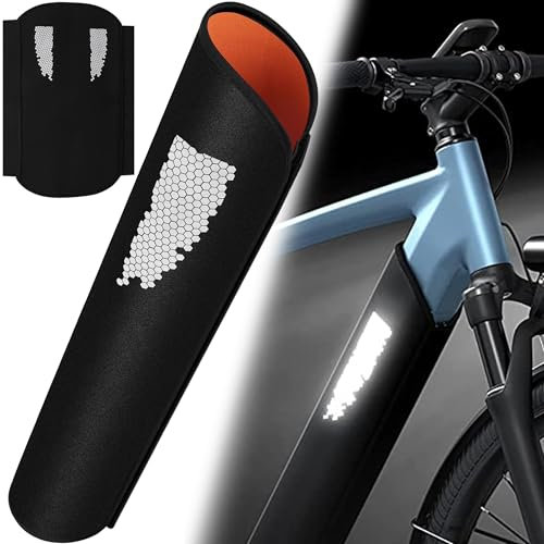 SUQ E-bike Battery Cover, Reflective Stripe, Anti-Scratch Battery Protection Cover for Integrated Frame Battery, Suitable for Tube Circumference from 32 cm to 40 cm, Against Water, Dust, Cold (Orange)