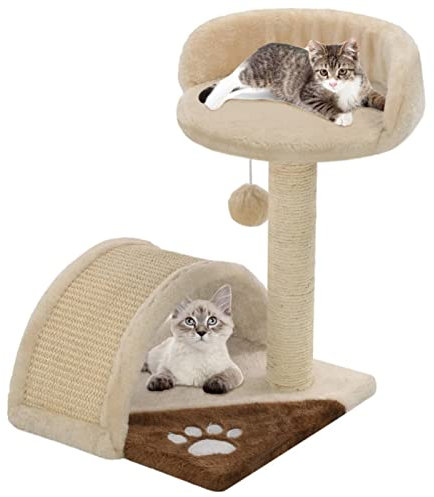 ShGaxin Rascador para Gatos con Poste de sisal, Rascador Gato, Arbol Rascador para Gatos, Gatos Accesorios, Torre Gatos, Arranhador para Gatos, Casa para Gatos, 40 cm Beige y marrón