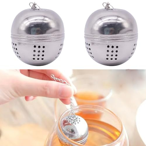 2 stycken tesil för löst te, rostfritt stål kryddsil kryddfilter, tefilter teinfuser, kulsil teägg för örter och kryddor, kryddor, sil, tesil för tekanna, med bärkedja och krok