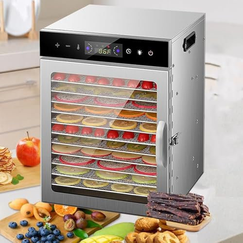 MáQuina Deshidratadora De Alimentos Profesional, 6/8/12/18 Bandejas De Acero Inoxidable, Secadora De Frutas Para Cecina, Golosinas Para Perros, Hierbas, Temporizador Y Control De Temperatura,12-Tray