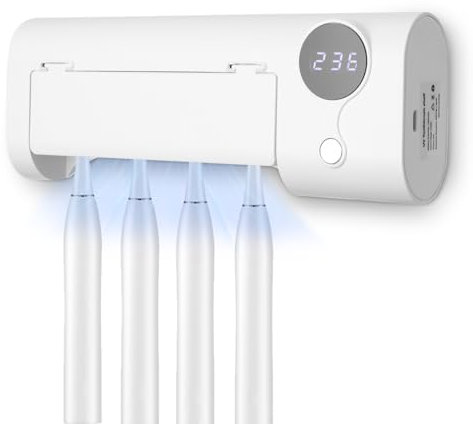 Zahnbürstenhalter elektrische Zahnbürste, Zahnbürsten Sterilisator mit UV Licht, Zahnbürstenhalter Wand, Zahnputzbecherhalter ohne Bohren, USB wiederaufladbar, hygienischer Halter für das Badezimmer