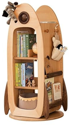 GLigeT Bücherregal Um 360 Grad drehbares Bücherregal aus Massivholz, mehrschichtiges Bücherregal, Aufbewahrungsregal, Boden-Bilderbuchregal Bücherturm