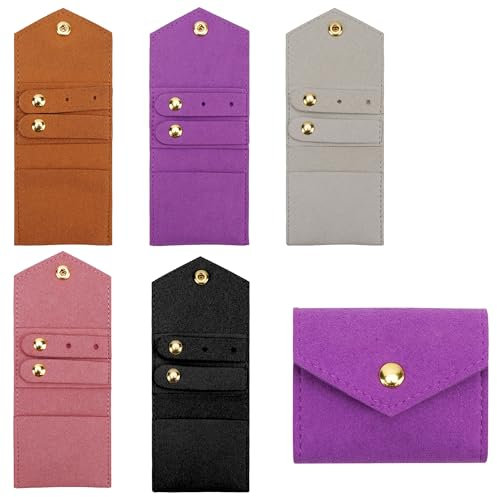 JANKOW 5 Pack Mini Travel Jewelry Roll Bag with Buckle, Foldable Multifunctional Jewelry Roll for Rings, Bracelets, Earrings